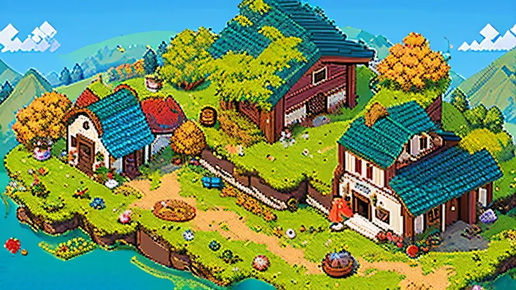 (best quality,4k,8k,high resolution,masterpiece:1.2),pixel art，chinese style，farm