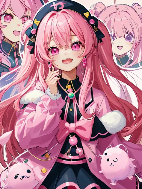 Xu high quality、Two-dimensional beautiful girl、cute、girl、Dark pink hair、The hairstyle is long hair、lots of races、clothes with pink jewels、cute costume、Original image 8K、Idol、live、that&#39;winking at me、clothes with heart jewelry、independent、Clothes with a ...