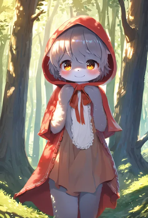 top quality, best quality, High-quality illustrations, masterpiece, super high resolution, detailed background, (super cute girl, solo)Little Red Riding Hood, forest, girl, undressing, open Clothes, on back, absurdres(highly detailed beautiful face and eye...