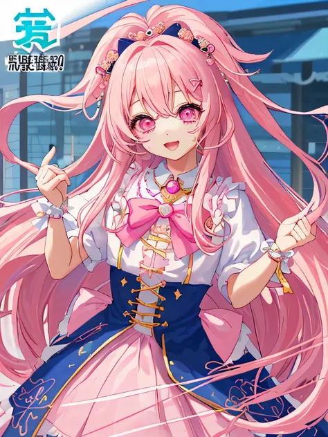 Xu high quality、Two-dimensional beautiful girl、cute、girl、light pink hair、The hairstyle is long hair、lots of races、clothes with pink jewels、cute costume、Original image 8K、Idol、live、that&#39;winking at me、clothes with heart jewelry、independent、Clothes with a...