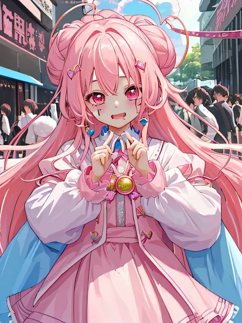 Xu high quality、Two-dimensional beautiful girl、cute、girl、light pink hair、The hairstyle is long hair、lots of races、clothes with pink jewels、cute costume、Original image 8K、Idol、live、that&#39;winking at me、clothes with heart jewelry、independent、Clothes with a...