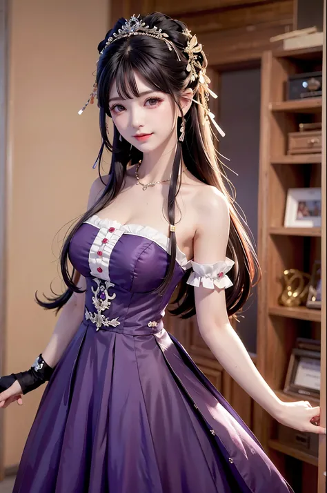 garota linda、MaId Café、roupas de enfermeira 、The upper body is shown、Sorriso deslumbrante、cabelo violeta,olhos violetas
