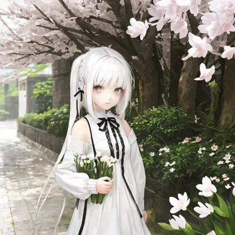 white hair spring image cute girl