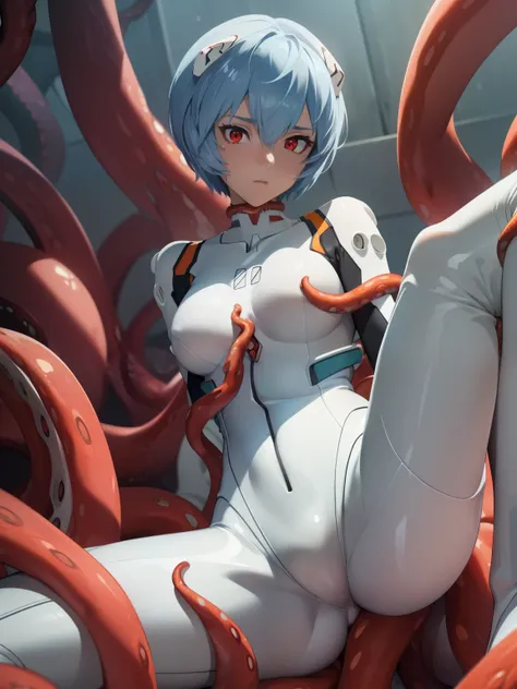 leiayanami, rei ayanami, （blue short hair:1.5） ,make the head smaller、(white bodysuit:1.5), perfect for your skin, perfect body,...