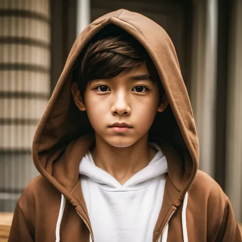 1 boy, (toned body), (alone), born, HDR, saiai kinuhata, alone, short hair, brown hair, brown eyes, jewelry, hoodie, hood, hoodie ;q