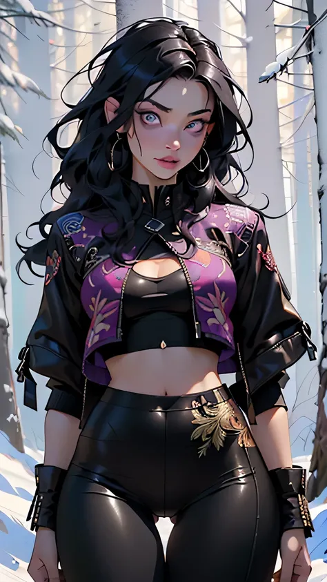 Emo girl,1girl,((extremely cute and beautiful black haired anime emo girl)),(((16 years old))),(medium breasts:1.2),((((black purple wavy hair:1.35,absurdly long unkempt hair,messy hair,colored inner hair,ear breathing)))),((heterochromia:1.5, (purple_eye ...