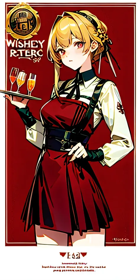 HIGH RESOLUTION Pattern with alcohol motif girl, same type eyes, the text to say "whiskey", girl