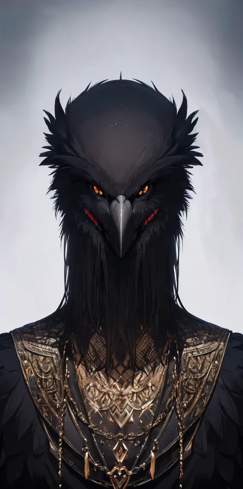 (best quality:1.2, ultra-detailed, realistic:1.37), black feathers, realistic portrait of a giant crow, dark and mysterious artistic style, intense lighting, vibrant colors