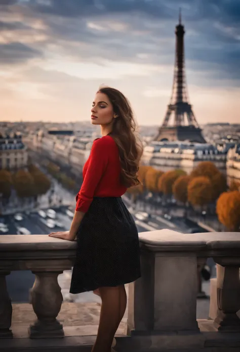 Image of young Parisian woman standing in the city of Paris, France