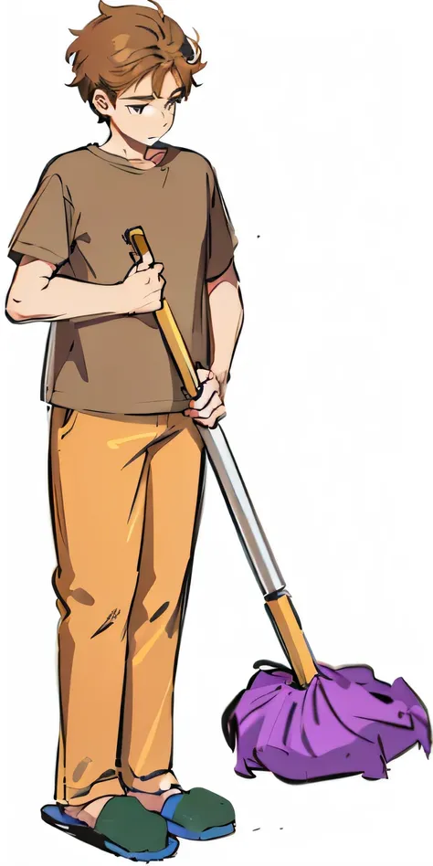 male，t-shirt，trousers，short hair，slippers