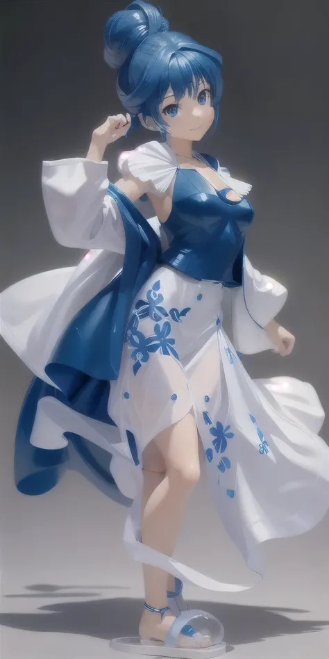 a close up of a figualsoe of a woman in a blue dress, figura emergente del desfile, also, good smile company anime style, anime figualsoe, figura animada, ponyo hayao mitazaki, anime action figure, pvc figualsoe, lina, Figura articulable de PVC, cuerpo com...