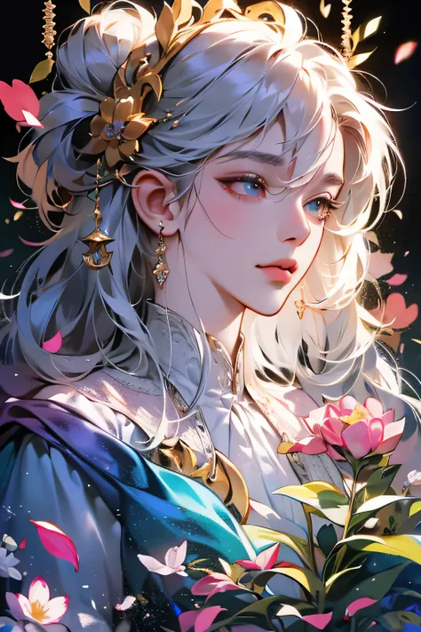 Anime girl with flower crown and bow tie, detailed fanart, yandere complex, gentle androgynous prince, korean art nouveau anime, , inspired by Bian Shuming, ((in aristocratic attire)), highly detailed exquisite fanart, Zerochan art, beautiful androgynous p...