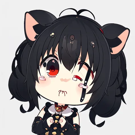 1girl, (chibi:1.4), ((sad expression, tears in the eyes, eyes closed, mouth open, many tears)), upper body, ((black pigtails wit...