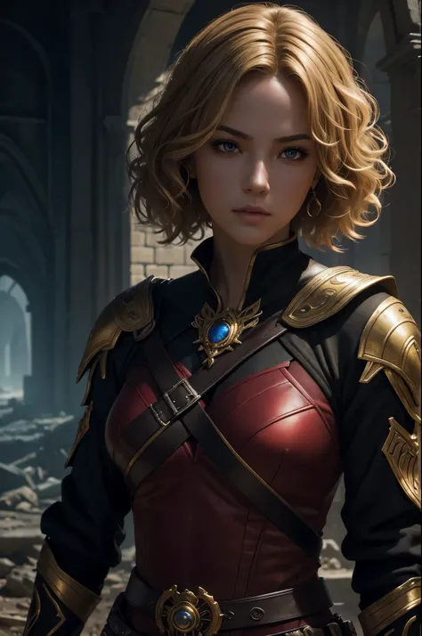 8K,A female assassin running in the night,Super beautiful(like the real thing),black and red assassin costume,adult woman,golden short perm hair,sexy,masterpiece,Photorealistic RAW photos of the highest quality。bright colors,rich colors, Backlight, cinemat...