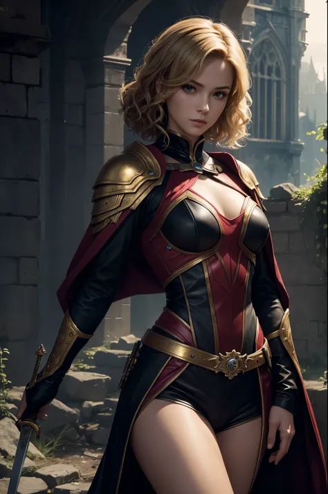 8K,A female assassin running in the night,Super beautiful(like the real thing),black and red assassin costume,adult woman,golden short perm hair,sexy,masterpiece,Photorealistic RAW photos of the highest quality。bright colors,rich colors, Backlight, cinemat...