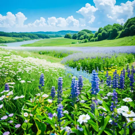 summer flower landscape real light blue white