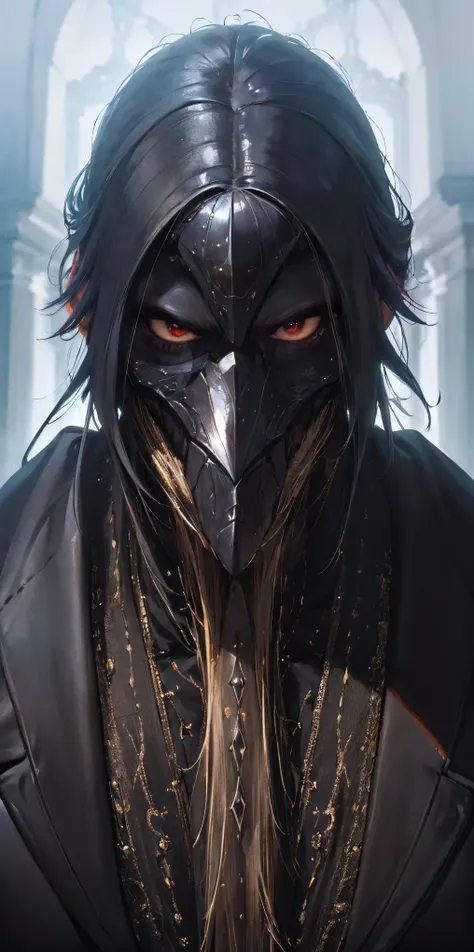 (best quality:1.2, ultra-detailed, realistic:1.37), black feathers, realistic portrait of a giant crow, dark and mysterious artistic style, intense lighting, vibrant colors