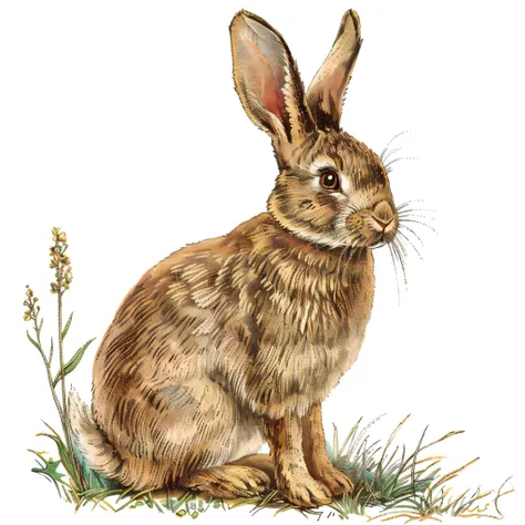 there is a rabbit sitting in the grass with a black background, rabbit, bunny, full color illustration, rabbit_bunny, anthropomorphic rabbit, an illustration of, wildlife illustration, detailed rabbit in the middle, hd illustration, illustration, a digital...