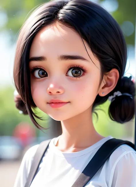 super cute girl ip by popmart,natural light,adorable,youthful,animated, pixar style, a woman with long, dark hair is wearing a w...