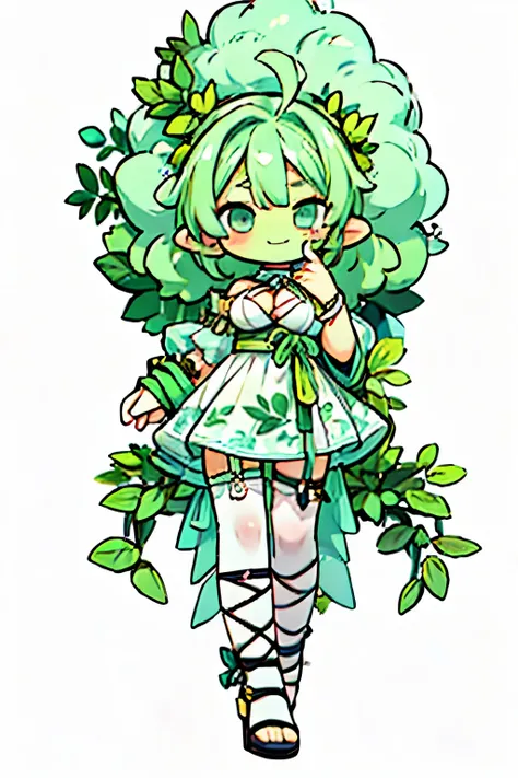 (masterpiece), best quality, expressive eyes, perfect face, Dryad, (((green hair, big-afro:1.3))), vibrant colors, (Very Huge breasts), small waist, (((green skin))), toothy smile, BREAK, ((((blank white scenario background)))),
BREAK, 
flowy_chiffon_dress...