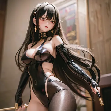 (best quality,4k,highres,masterpiece:1.2),ultra-detailed,realistic,long black hair,beautiful detailed eyes,beautiful detailed lips,nude,wielding weapons,long flowing hair,serious expression,dark atmosphere,sharp focus,detailed weapon,studio lighting,vivid ...