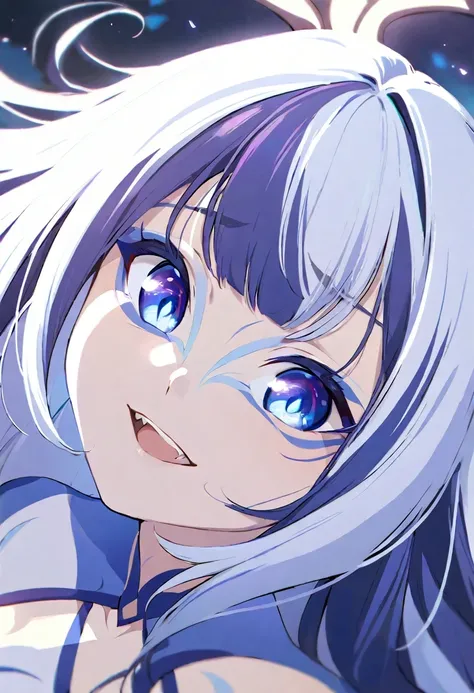 (((shylily))), Anime girl, two-dimensional, blue eyes, long white hair, fierce eyes