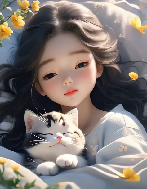 (best quality,4k,8k,hd,masterpiece:1.2),super detailed,actual:1.37,illustration,inspiration for studio ghibli,bed play,(girl,bla...