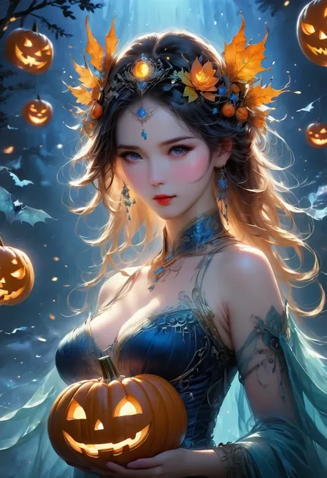 (Extremely detailed CG unified 8k wallpaper),(masterpiece), (best quality), (Super detailed), (Best Illustration),(best shadow), (sharp eyeliner, eye shadow, delicate eyes:1.1), (halloween, night sky, pumpkin lantern, :1.1), ,rest, (vectorhalloween:1.2), ,...