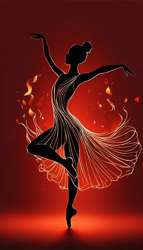 silhouette of ballet dancer gradually generated by candle flame， red background, digital art style, simple lines
silhouette of a...