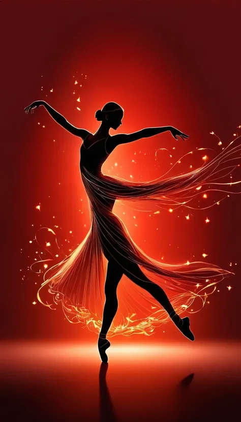 Candle, red background, digital art style, simple lines
Silhouette of a ballet dancer dancing beautifully, flame dancing with the light simple lines, silhouette art, backdrop, illustration, red background, cartoon, solid color background, texture, candleli...