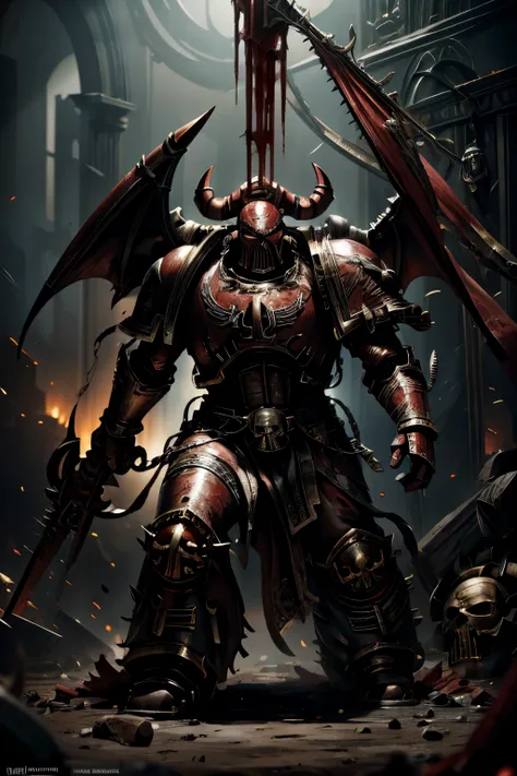 1 angron, full body, khorne, khorne_world, berzerker, red armor, faceless, demon berserker, chaos marine, hyper detailed, angry,...