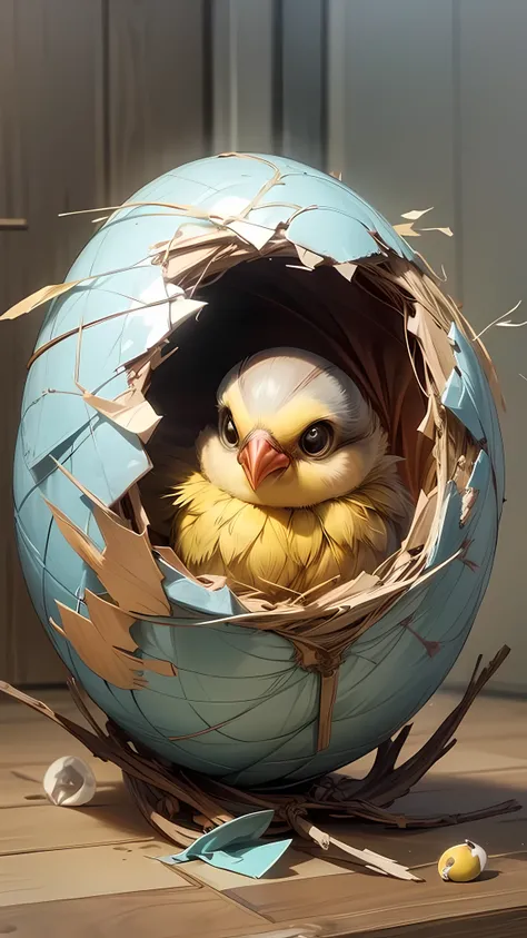 Bird inside the egg, obra de arte, tradicional_media, Melhor qualidade, [realista], CG extremamente detalhado