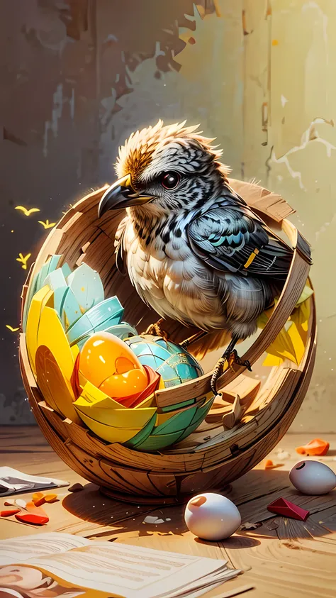 A bird inside the egg, obra de arte, tradicional_media, Melhor qualidade, [realista], CG extremamente detalhado