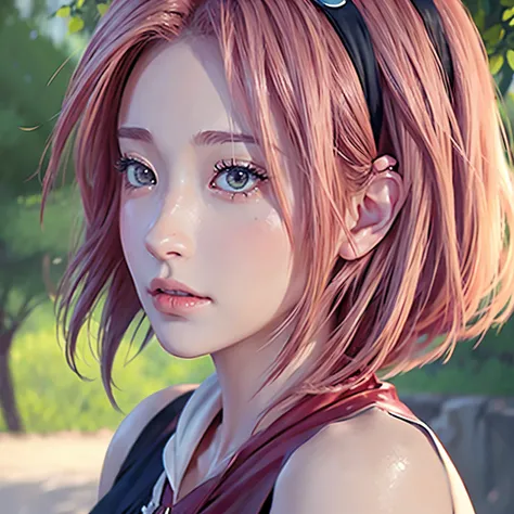 Sakura beautiful and tall short hair anime super realistic and well detailed