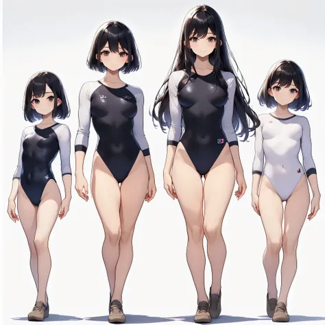 ((full body)),(masterpiece, best quality), (3 girls1.5) ,((Contrapposto:1.5)), looking at viewer, walking,((v_arms:1.2)), wearing gymnastics_longsleeves_leotard_outfit leotard:1.3),(black leotard) ,(solid leotard:1.3), BREAK masterpiece black hair, ((long ...