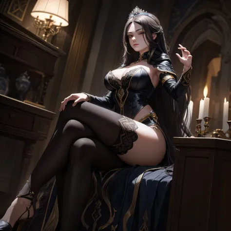 The epitome of dark elegance, this masterpiece portrays the mean queen of darkness in the highest quality, showcasing her stunning features. With her long flowing hair cascading down, her expression exudes boredom and superiority as she sits with her feet ...