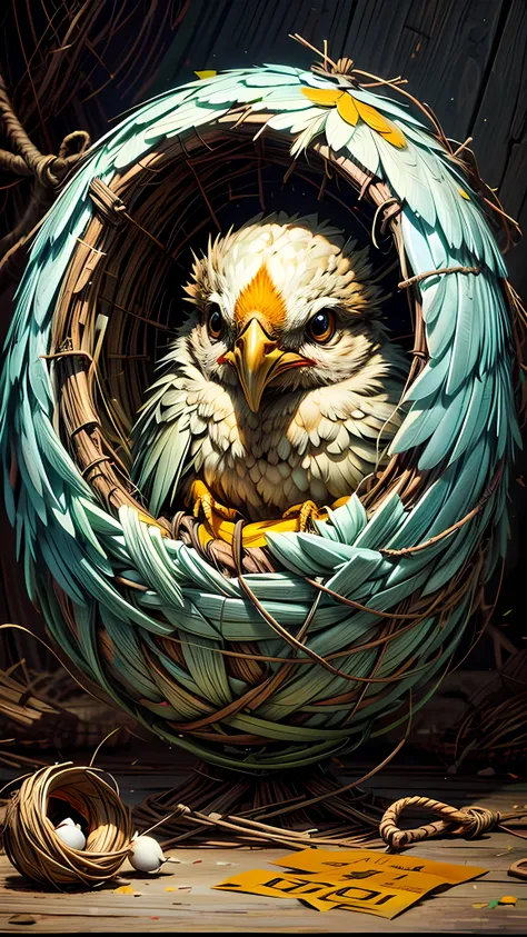 A bird in the nest, obra de arte, tradicional_media, Melhor qualidade, [realista], CG extremamente detalhado