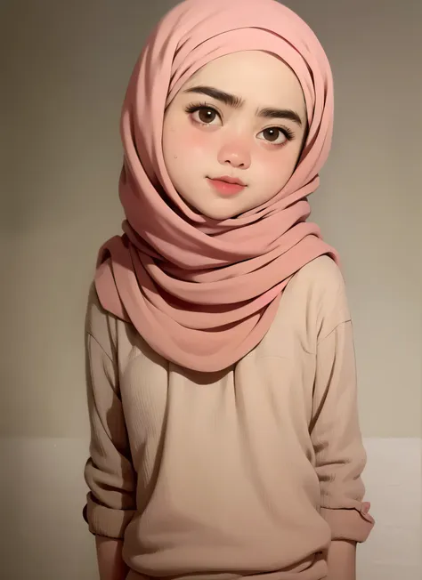 super cute girl ip by popmart,natural light,adorable,youthful,animated, pixar style, hijab style, muslim, gray background