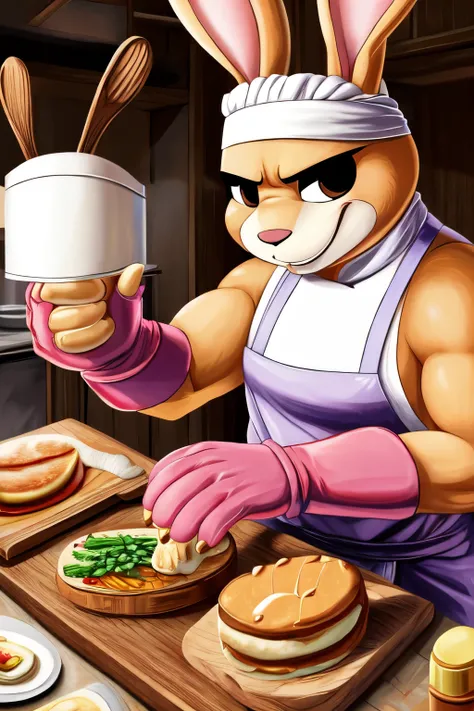 ((best quality)), ((chef-d&#39;artwork)), (detail), lapin marron sans vêtement qui se tient debout avec des gants de boxe aux pattes avant