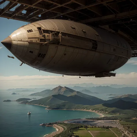 Huge sci-fi airship, steampunk, bomber