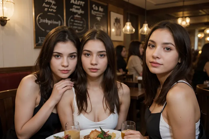 create an image of a girl with her female friends in a restaurant