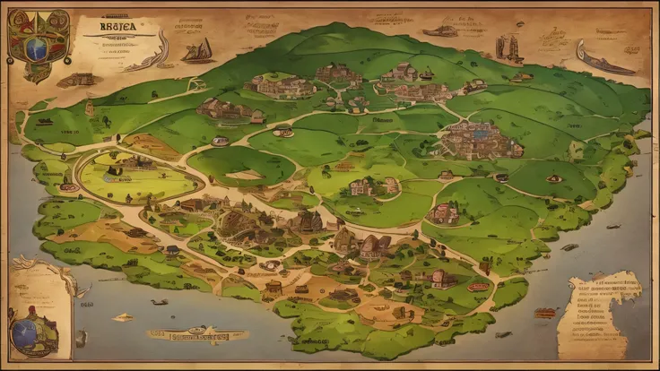 um mapa estilo RPG de mesa, o mapa deve ser 2d como se fosse em um mapa real antigo