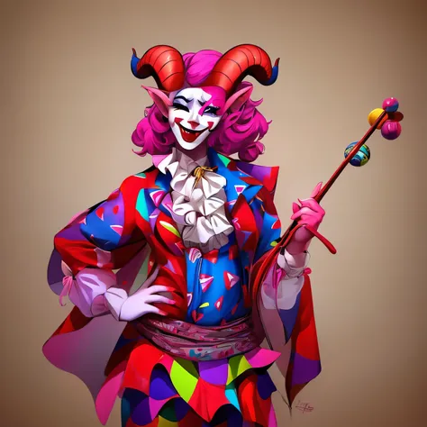 female tiefling, clown