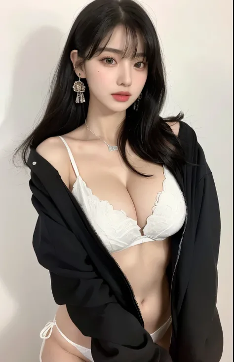 (lifelike,high resolution：1.3）， A slim girl， The face shape and eyes are super delicate,black hair,red glossy lips,(beautiful face), (best quality), (Super detailed), (Extremely detailed CG unified 8K wallpaper),(White background),sexy look,big eyes,(stand...