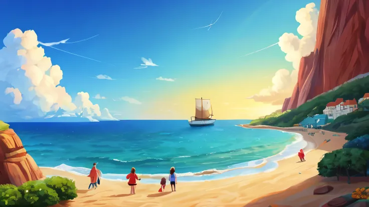 ((Melhor qualidade)), ((obra de arte)), (detalhado), blue sky and blue sea horizon.