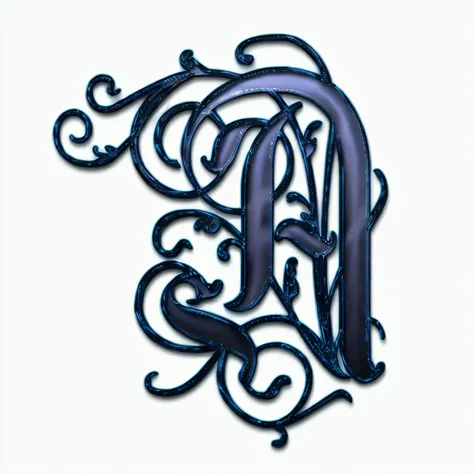 a close up of a blue and black letter "A" with swirly design, drawn with photoshop, flowing lettering, made in maya and photoshop, digital art highly detailed, made with illustrator, rendered, made with photoshop, filigrane, filigree, fantasy game spell sy...