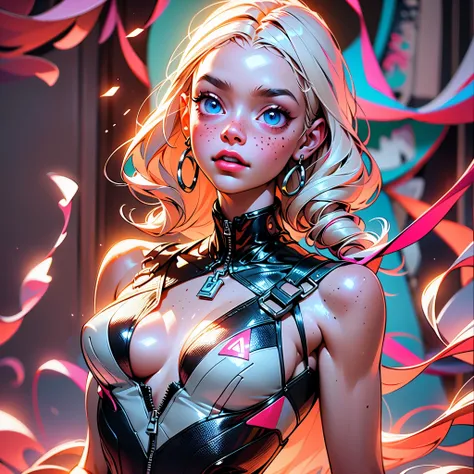 Superhero Girl ("Elle Fanning"), (slender body:1.3), emitting, sparkling, neon, (Correct anatomy:1.4), Revealing bikini. A very beautiful, well-groomed girl, with clear skin, beautiful lips, and a slight smile on her face. Beautiful figure, modern clothes,...