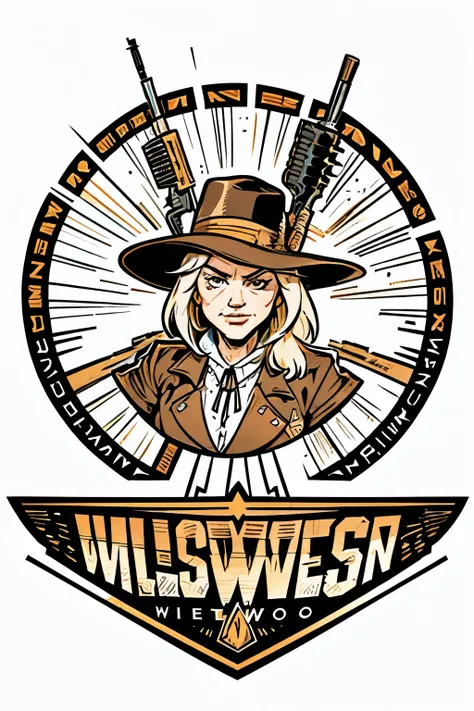 ilustration of,Clinton Eastwood Wild West Desert in Texas,Guns logo design,vector,design sticker ,logo design,4k