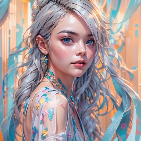 Superhero girl (“Elle Fanning”), (slender body: 1.3), (full height), (beautiful legs), (small round peach breasts), (sexy). Shining, sparkling, neon, (Correct anatomy: 1.4), Open bikini. A very beautiful, well-groomed girl, with clear skin, beautiful lips ...