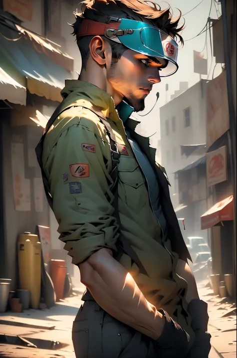 ((Beautiful young man in cap with backward visor:1.5)), ((long shot:1.6)), unreal engine:1.4, Ultra-realistic K CG, Photorealistic:1.4, ((Hyperrealistic skin texture:1.5)), dynamic pose, masterpiece: 1.4, mad max style: 1.4, jeans jacket, long brown hair, ...